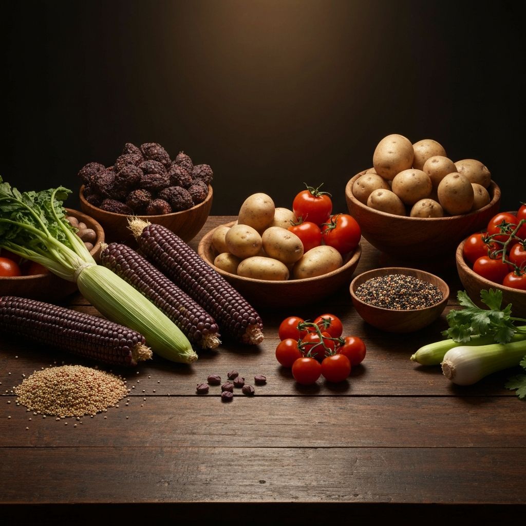 Fresh whole foods arranged on a dark wooden table