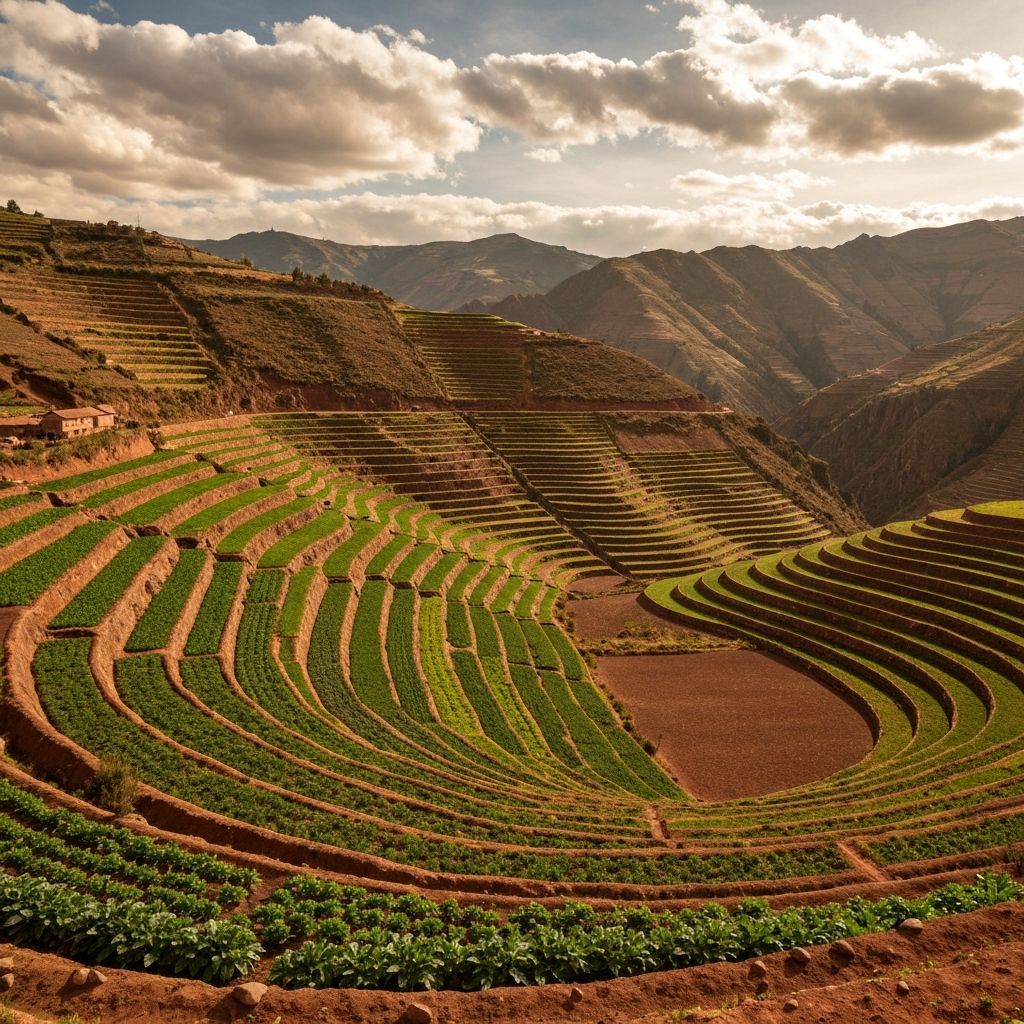 Ancient Andean agricultural landscape representing diverse food traditions